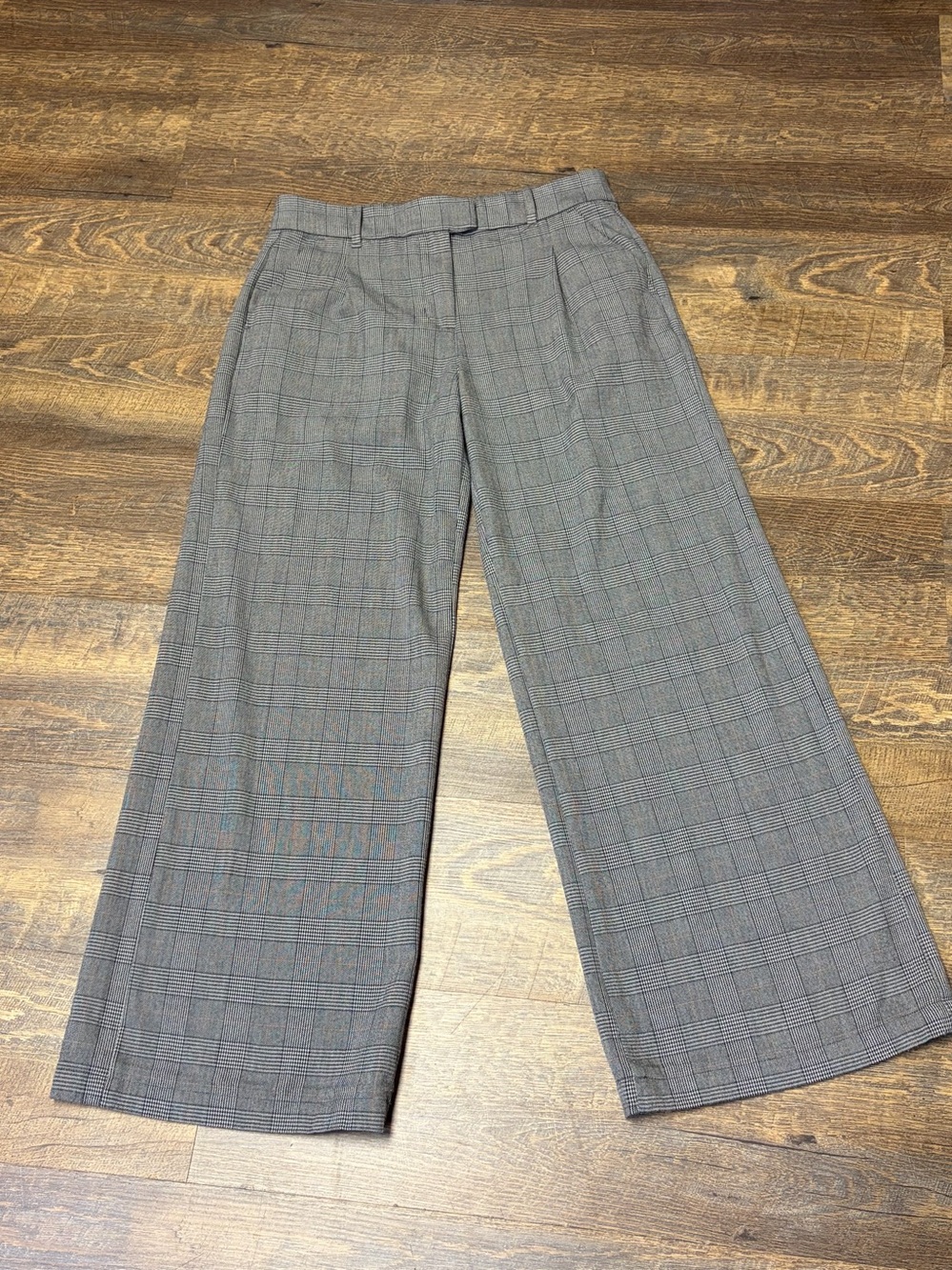 American Eagle High-Rise Baggy Wide Leg Trouser Pant Womens 6 Gray Plaid Stretch